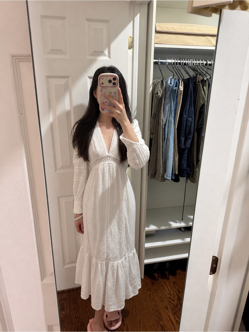 Buffalo David Bitton White V-Neck Tiered Maxi Dress